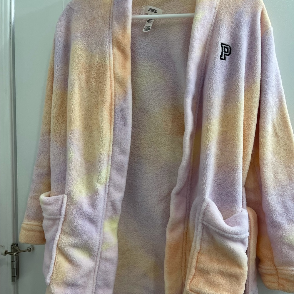 VS pink robe (XS) runs short. Super comfortable!!